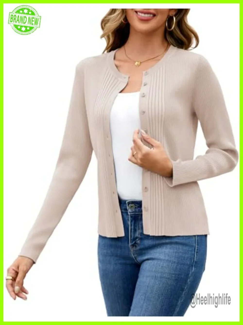 Women's Button Down Cardigan Long Sleeve Crewneck Knit Sweater Top